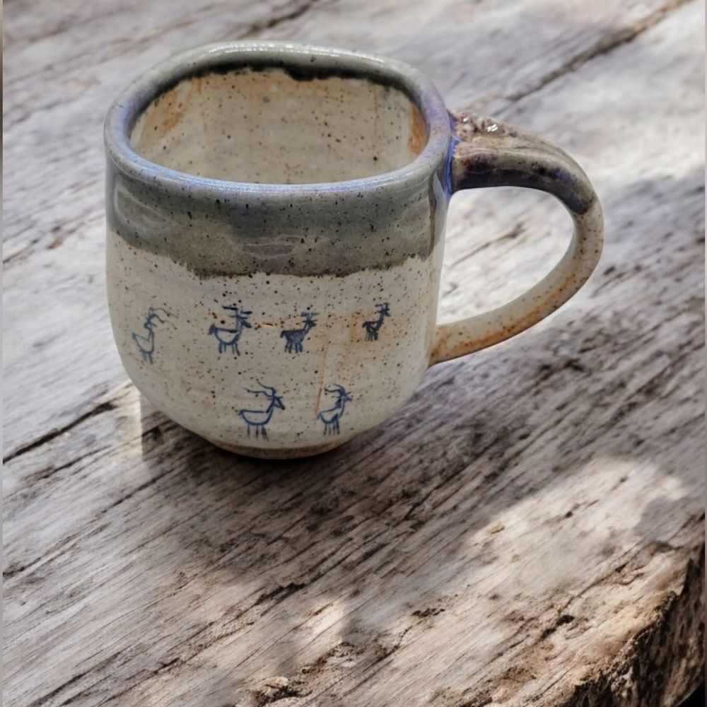 Gray Pottery Large Tribal Aztec Mug NEW Vintage